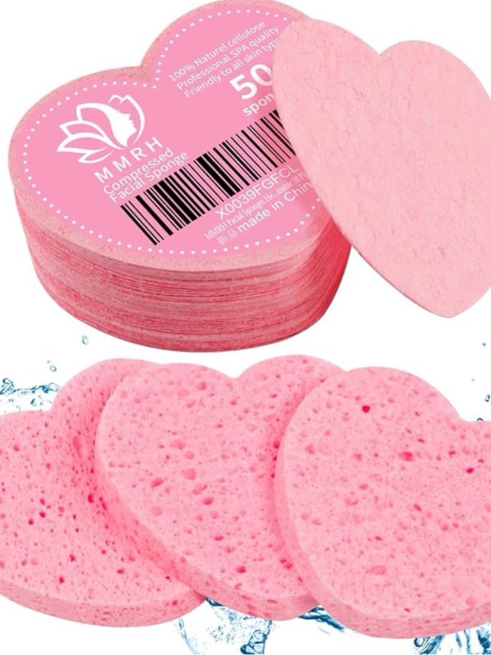QTY 100 Heart-Shaped Pink Facial Sponges - wedding temp tattoo bar sponges